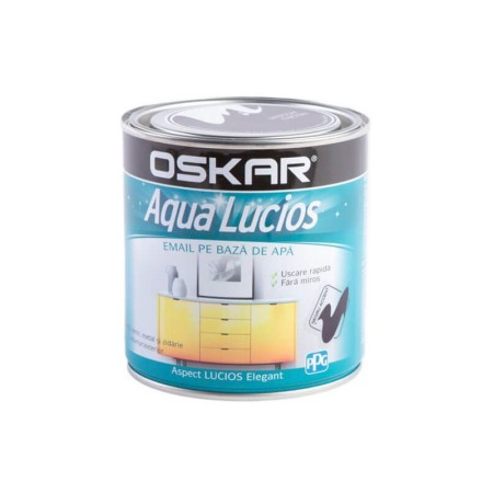 Vopsea pentru lemn / metal, Oskar Aqua Lucios, interior / exterior, pe baza de apa, galben impuls, 0.6 L