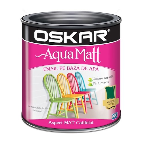 Vopsea email pe baza de apa Oskar Aqua Matt, Verde fresh, 0.6 l