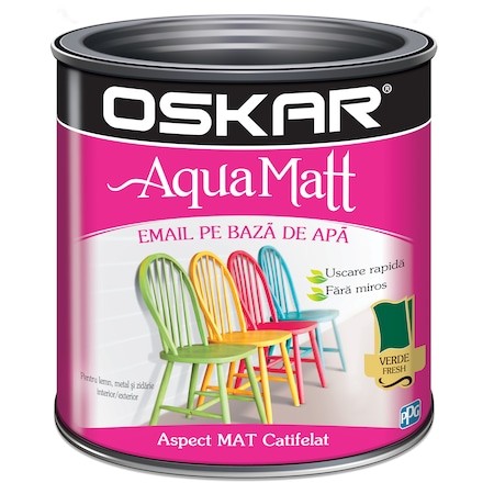Vopsea email pe baza de apa Oskar Aqua Matt, Verde fresh, 0.6 l